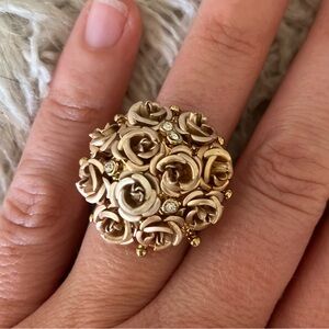 Gold Floral Cluster Ring with Crystal Accents